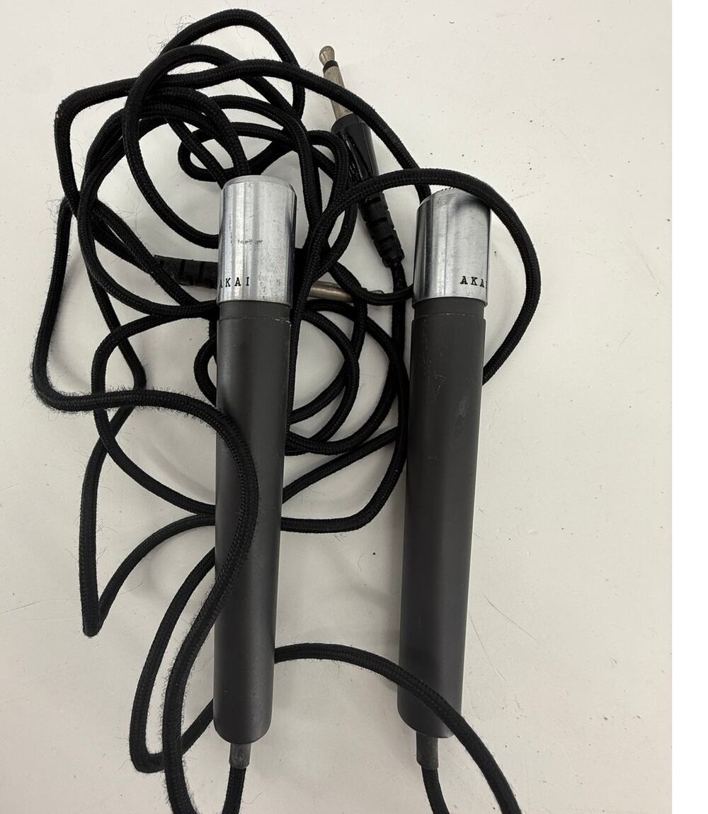 Akai Vintage Dynamic Microphone Pair 1/4 Inch Plugs Gray Handheld Japan Audio